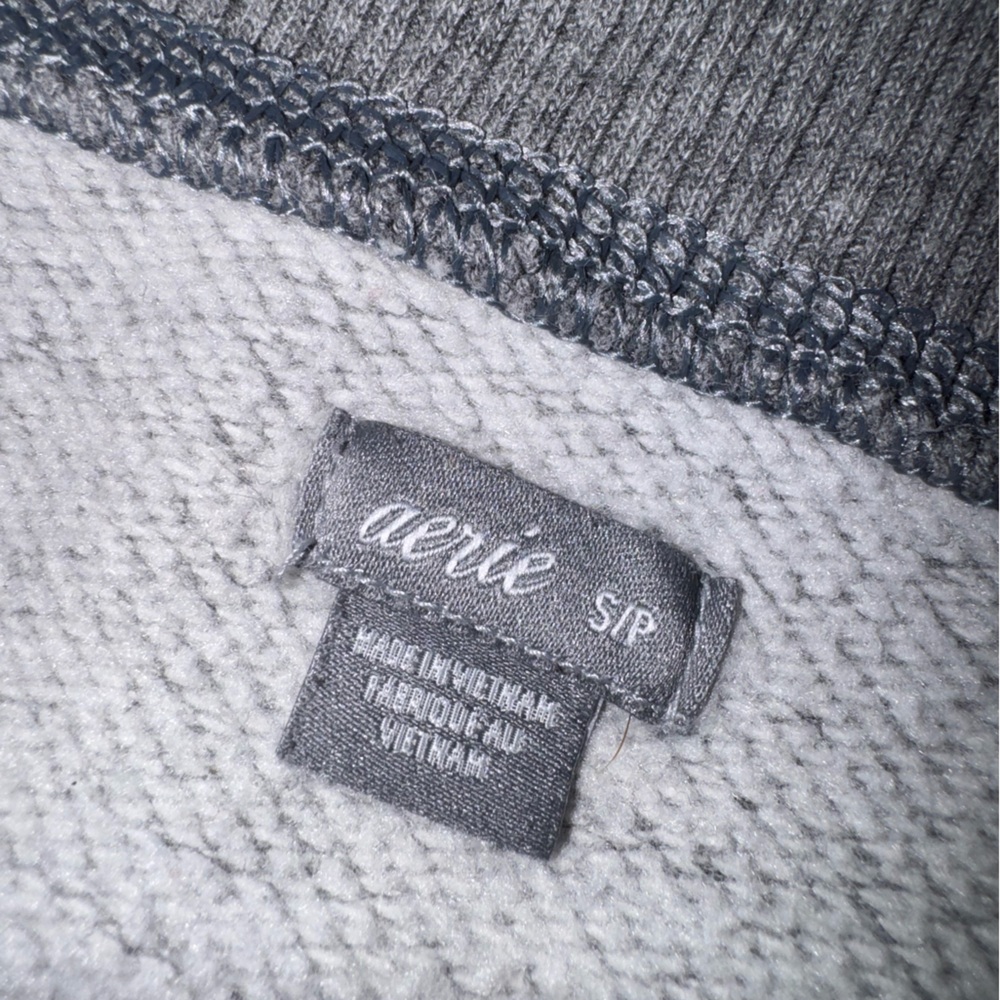 Aerie Gray Women’s Off the Shoulder Sweatshirt with Raw Edge Ties - Picture 3 of 6